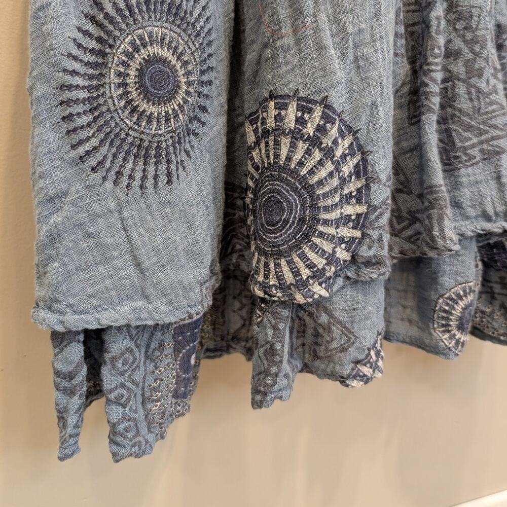Angela Mara Sundress Blue Mandala Art To Wear Natural Fiber - Size XS - Picture 5 of 7